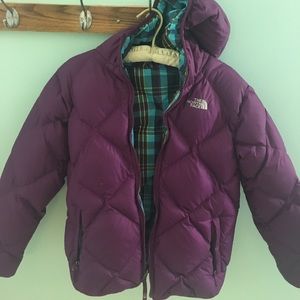 Reversible purple/blue plaid winter jacket